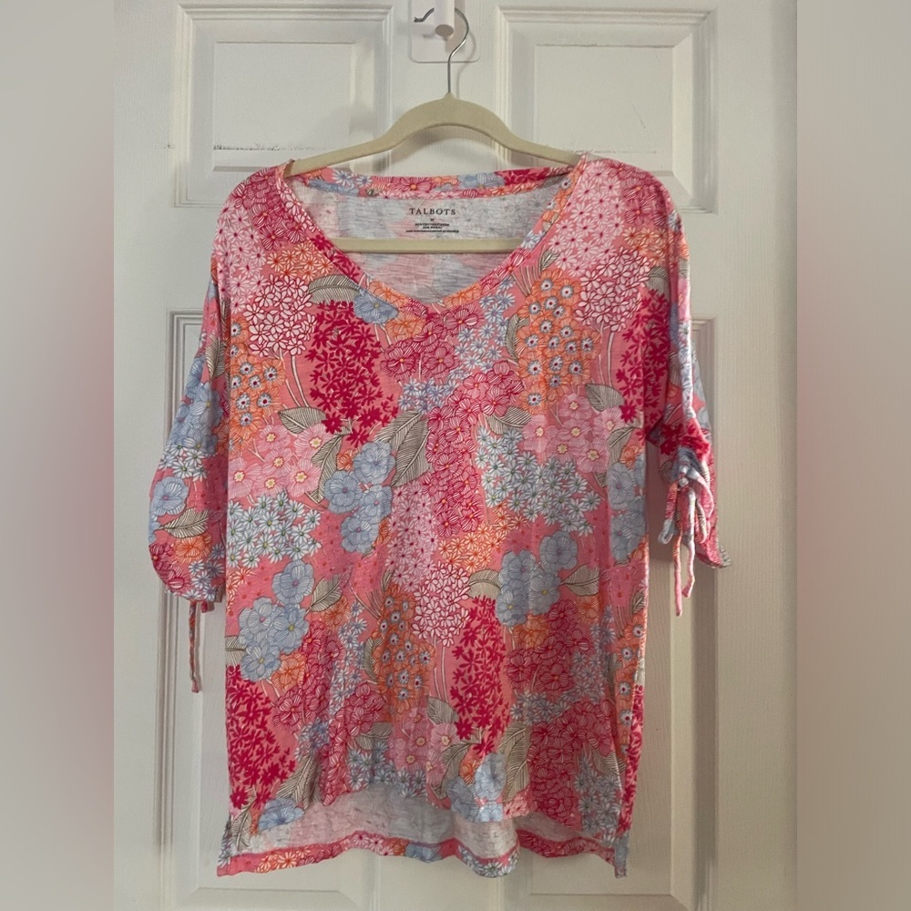 Talbots Pink Floral Tie-Sleeve V-Neck Tunic